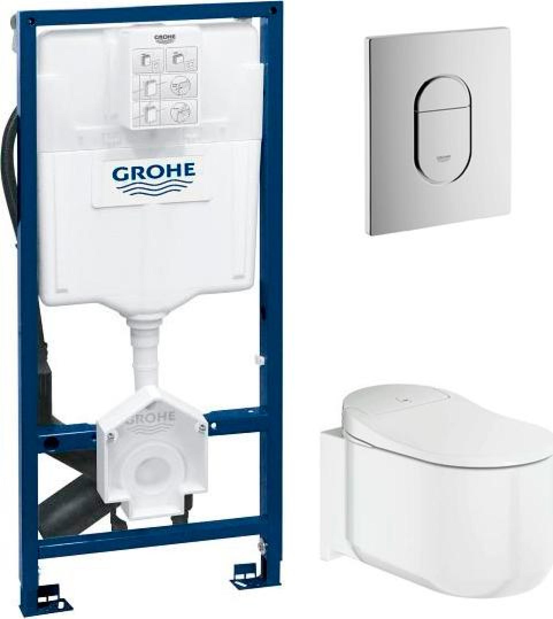 Комплект Подвесной унитаз Grohe Sensia Arena 39354SH0 с феном + Инсталляция Grohe Rapid SL Sensia 39112001 с системой удаления запахов + Кнопка смыва