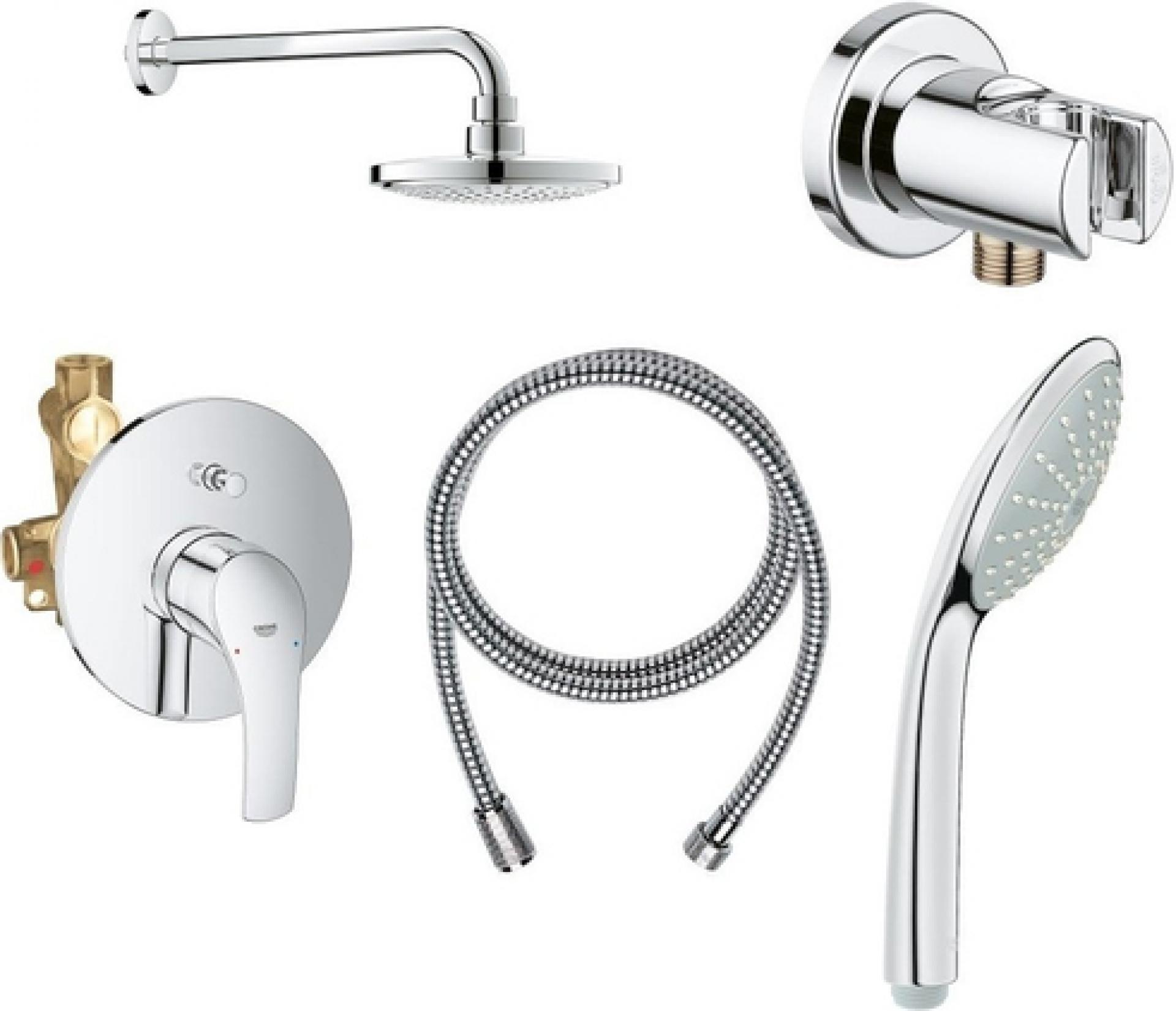 Душевые комплекты. 124440 Grohe. Grohe Eurosmart 124440. Душевой комплект Grohe Eurosmart 124440. Верхний душ встраиваемый Grohe Eurosmart 124440 хром.